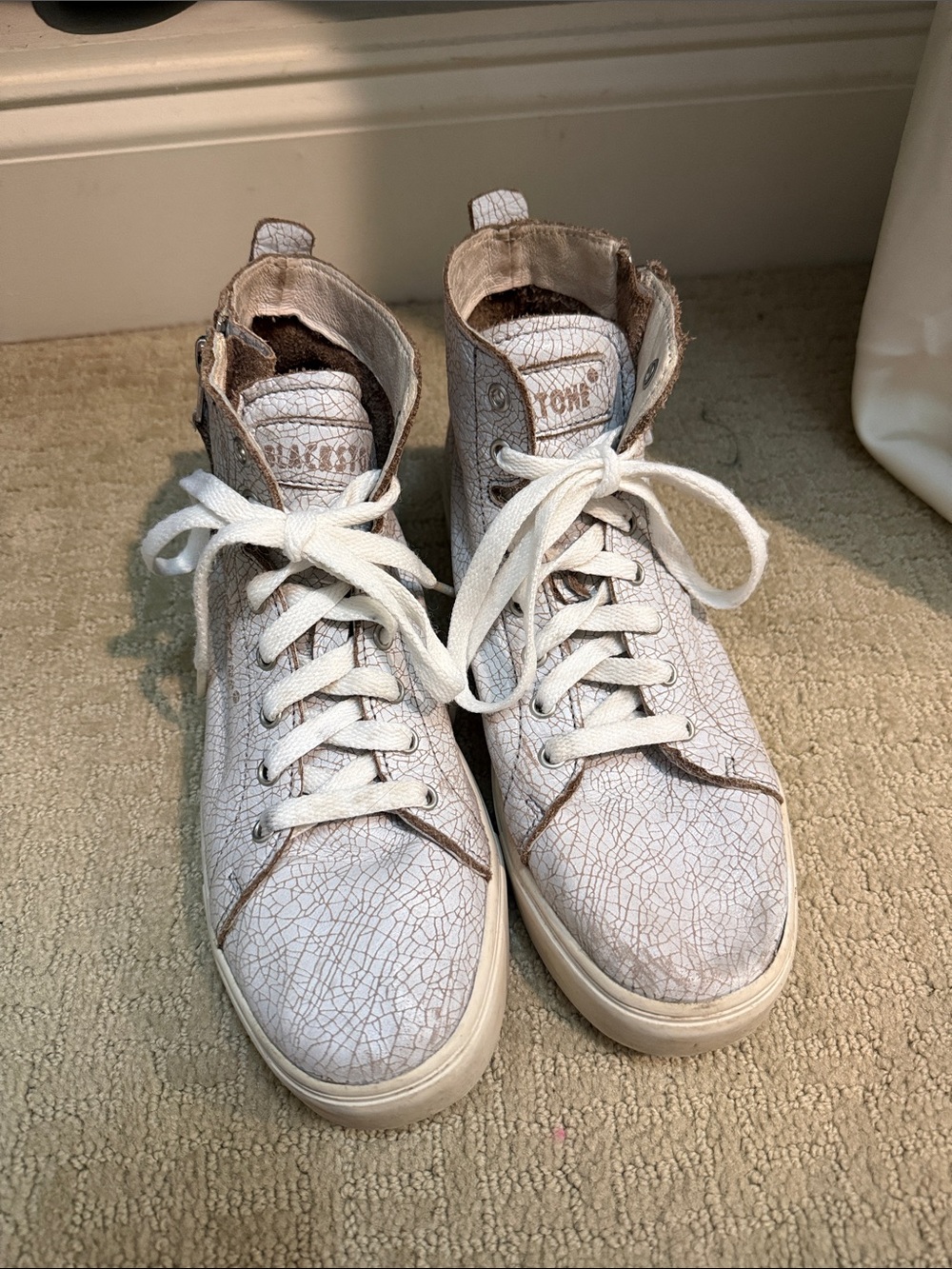 Blackstone White Crackle High-Top Sneakers